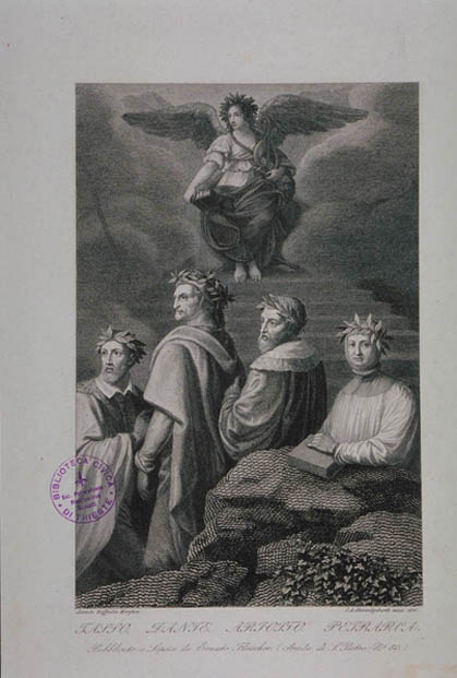 ritratto di gruppo: Torquato Tasso, Dante Alighieri, Ludovico Ariosto, Francesco Petrarca e la Poesia