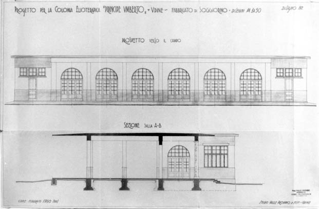 colonia elioterapica principe di Piemonte: sezione e prospeto